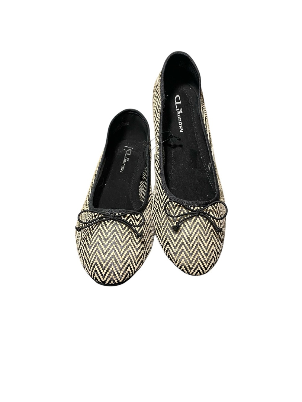 CL by Laundry Black and Cream Chevron Ballet Flats NWOT Sz-9